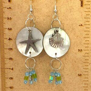 Ocean Starfish Seashell Shell & Glass Beads Handmade Pierced Earrings LA114